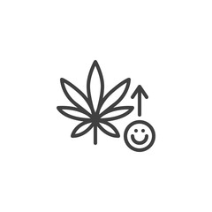 Marijuana leaf and ecstasy line icon. linear style sign for mobile concept and web design. Cannabis drug outline vector icon. Symbol, logo illustration. Vector graphics