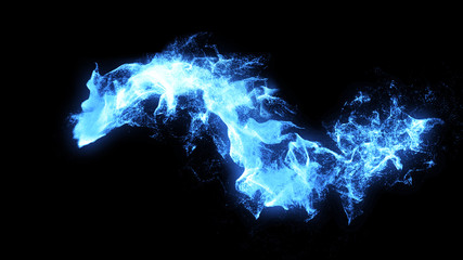 Blue Fire/Particles Concept Design with spark. 3d illustration.