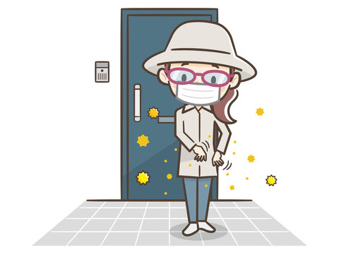 woman wearing mask near door clip art preview