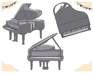ピアノのイラスト素材3セット