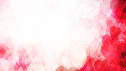 Cute abstract pink background. Pink hearts dissolve in a white background. valentines day and love. Computer textured background. Long banner format. Red hearts. Light to bright gradient
