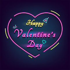 festival celebration, happy valentine's day, neon, heart banner, colorful glowing, night background, Isolated vector design