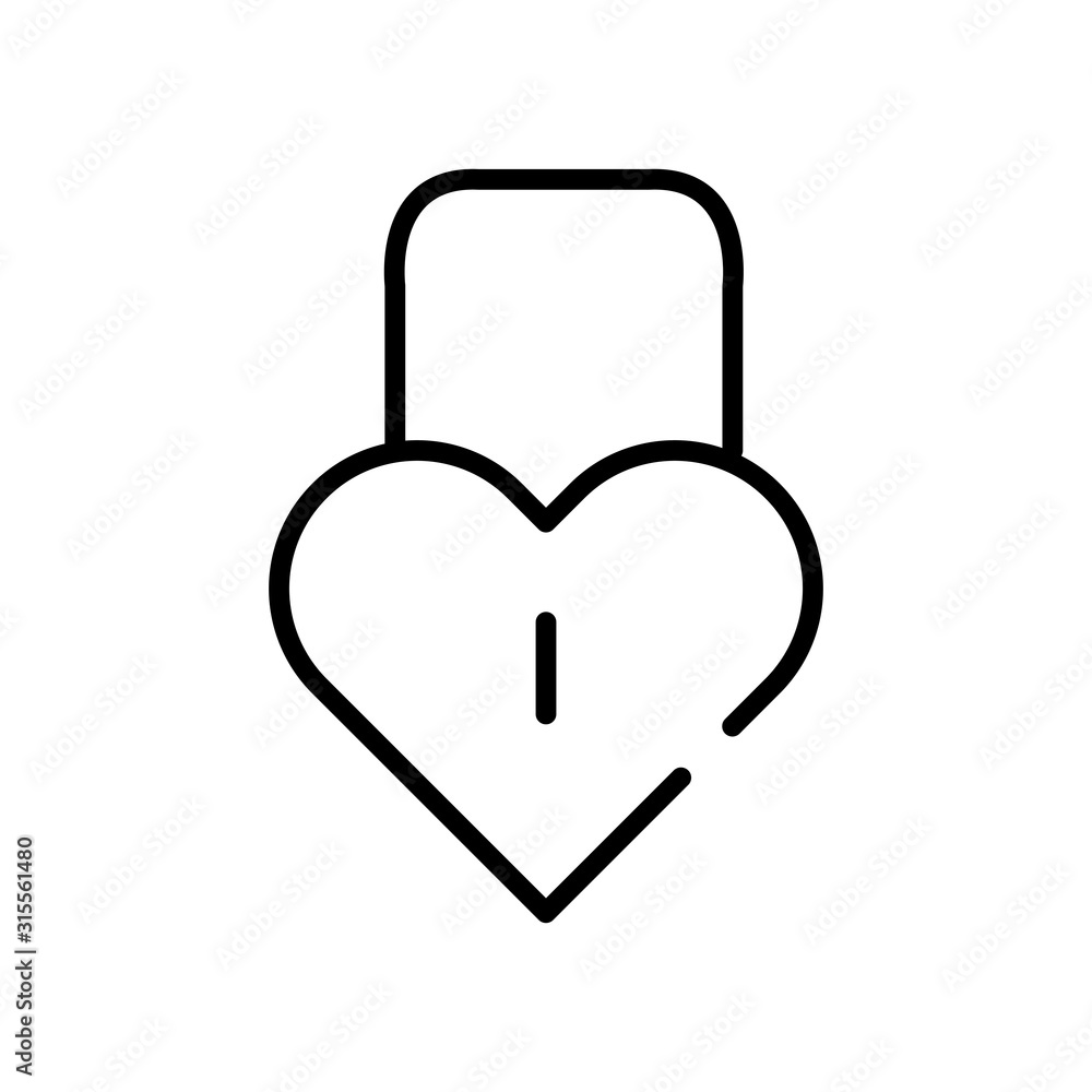 Poster padlock in shape heart line style icon