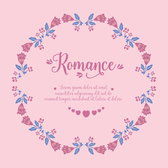 Romance greeting card design, with beautiful pink wreath frame. Vector