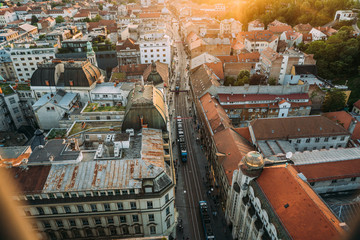 Fototapeta premium Zagreb Croatia. Aerial View from above of Ban Jelacic Square