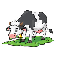 Cow cartoon eating grass.