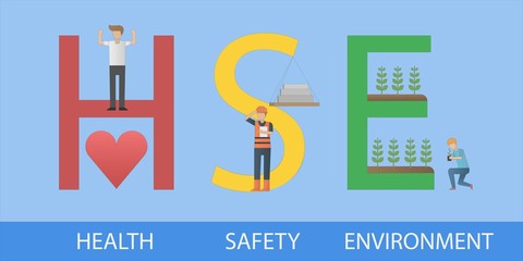 HSE - Health Safety Environment acronym Banner web for business and organization. Standard Safe Industrial Work and industrial. Poster design.