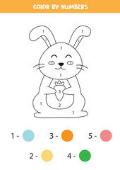 Color cartoon bunny by numbers. Coloring pages for kids.
