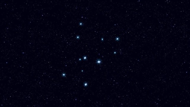 Crater constellation, gradually zooming rotating image with stars and outlines, 4K educational video 