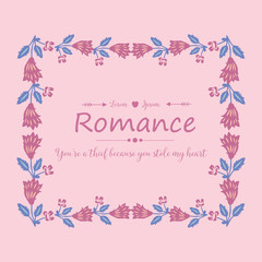 Elegant Pattern of leaf and pink floral frame, for romance card design. Vector