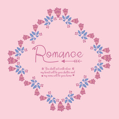 Elegant Pattern of leaf and pink floral frame, for romance card design. Vector