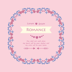 Romance greeting card wallpaper design, with beautiful and seamless pink floral frame design. Vector