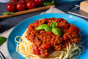 The real Bolognese sauce with spaghetti noodle