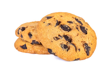 Chocolate chip cookies isolated on white background. Sweets.