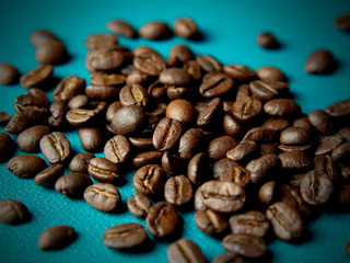 coffee beans on blue background
