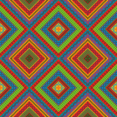 Colorful geometric decorative ethnic motifs seamless pattern