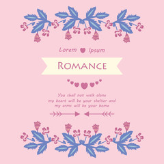 Romance Greeting card, with elegant of leaf and pink floral frame. Vector