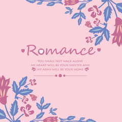 Decoration romance greeting card, with unique pattern of leaf and floral frame. Vector
