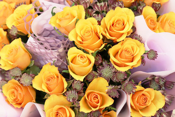 Flower arrangements. Beautiful bouquets for the holidays. Floral background, copy space. Valentines day gifts