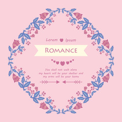 Decoration romance greeting card, with unique pattern of leaf and floral frame. Vector