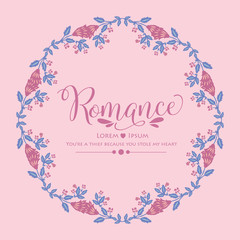Fototapeta premium Decoration romance greeting card, with unique pattern of leaf and floral frame. Vector