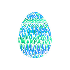 Abstract multi color textured Easter egg isolated on white background. Hand drawn pattern of circles, rounds, dots and lines