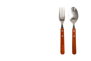 Fork and spoon isolated on white background. Top view