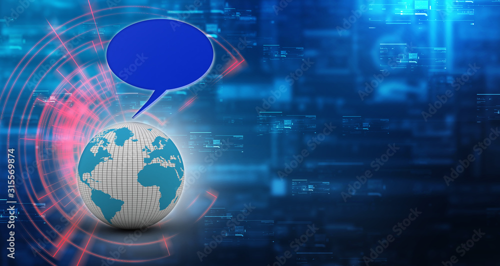 Poster 3d rendering chat box with globe