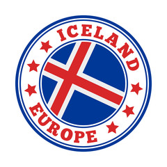 Iceland sign. Round country logo with flag of Iceland. Vector illustration.