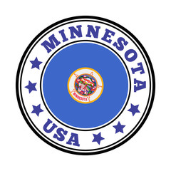 Minnesota sign. Round US state logo with the flag of Minnesota. Vector illustration.