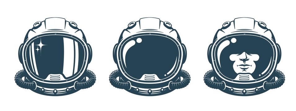 Astronaut helmet - vintage set. Spaceman face in space suit - retro design. Vector illustration.