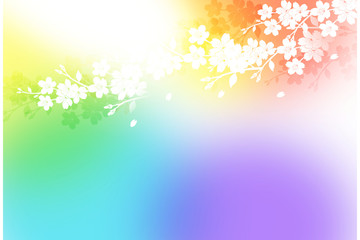 Obraz premium 桜のシルエット（背景はカラフルなパステルカラー）