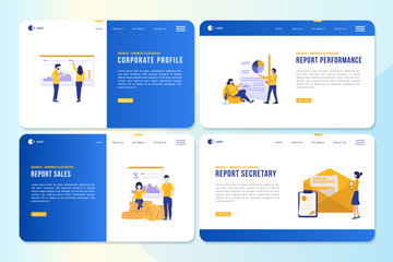 People business in office scene on landing page set