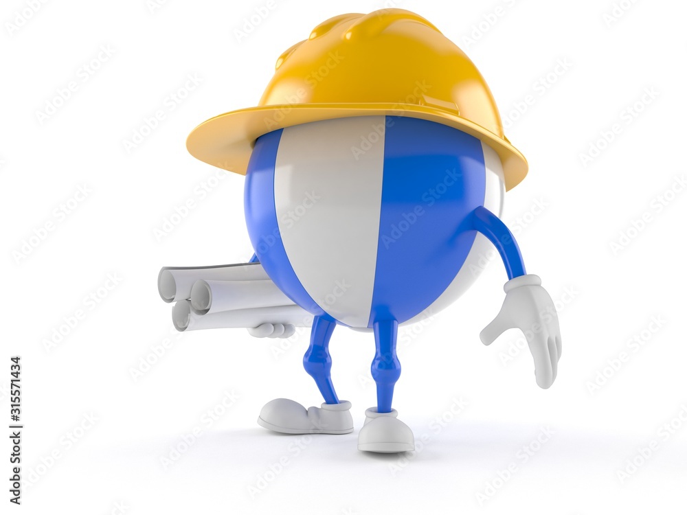 Sticker beach ball character holding blueprints