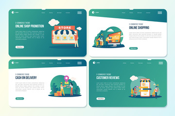 Online store illustration on landing page set