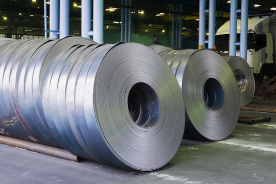 Roll of galvanized steel sheet for manufacturing tubes or metal pipes at warehouse