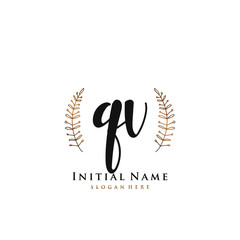 QV Initial handwriting logo vector	