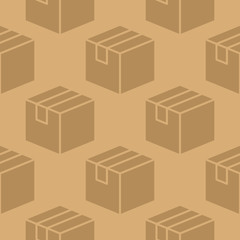 Delivery box background, cargo package seamless pattern. Various open and closed cardboard boxes, parcel flat icons. Warehouse, storage vector illustration brown color