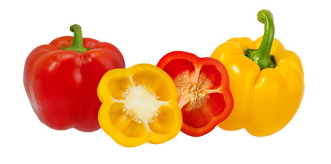 Red and yellow peppers  isolated.  With clipping path.