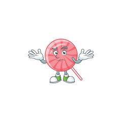 Super Funny Grinning pink round lollipop mascot cartoon style