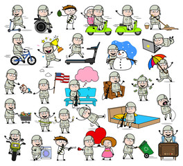 Obraz premium Cartoon Army Man - Set of Concepts Vector illustrations