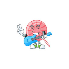 A mascot of pink round lollipop performance with guitar - 315577697