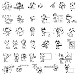 Different Comic Labor Repairman - Set of Retro Concepts Vector illustrations