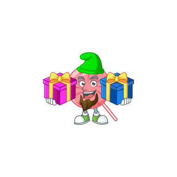 Cute pink round lollipop cartoon mascot style with Tongue out