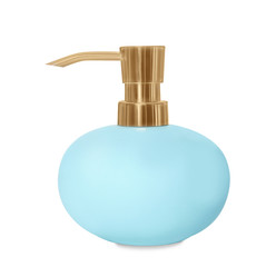 Stylish light blue soap dispenser isolated on white
