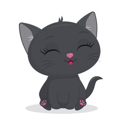Cute gray kitten isolated on a white background. Funny pet, charming sedentary with closed eyes British kitten, cute furry friend. Cartoon style, vector