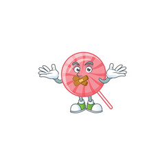a silent gesture of pink round lollipop mascot cartoon character design - 315579229