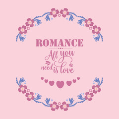 Elegant ornament leaf and floral frame, for unique romance invitation card design. Vector