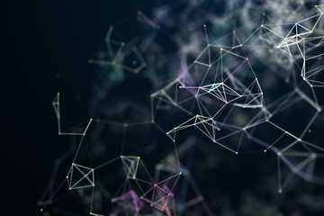 Abstract science background. Molecules technology with polygonal shapes, connecting dots and lines. Big data visualization.  Connection structure concept. 