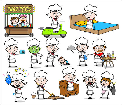 Collection of Comic Chef - Set of Concepts Vector illustrations